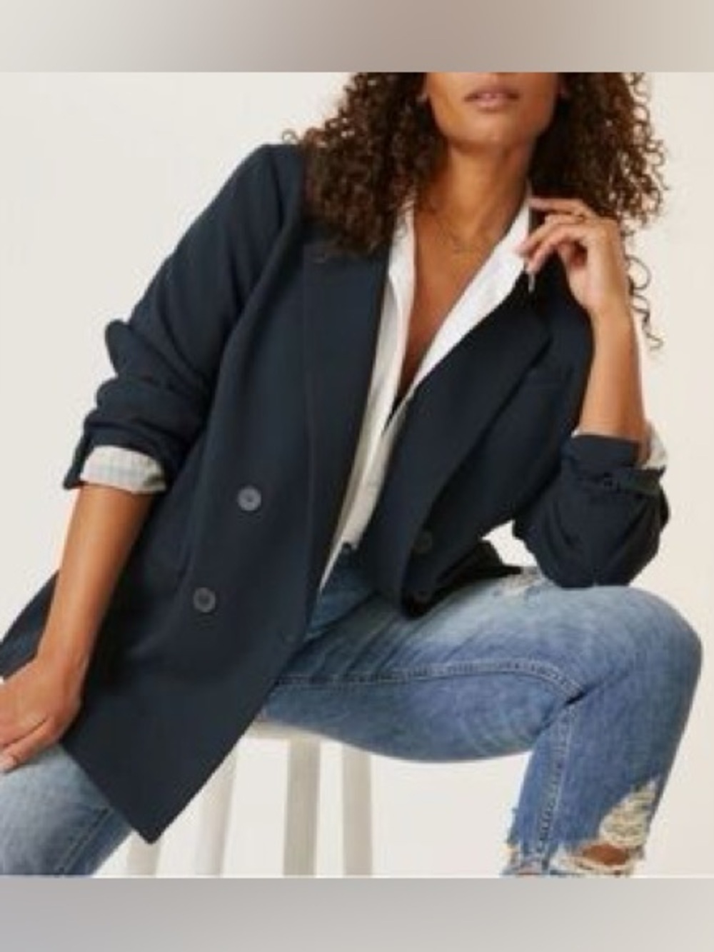 Anthropologie Maeve Navy Blue Double-Breasted Blazer